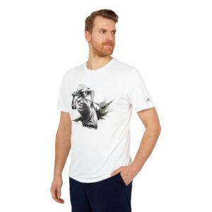 adidas® Urban Swing Tee | Bold Golfer Graphic | Unisex Streetwear | Sporty Chic | Artistic Expression